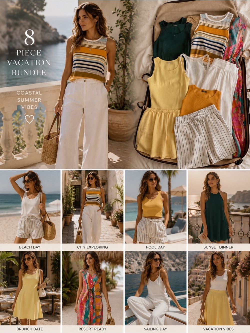 9 Piece Vacation Capsule Bundle Coastal Summer Resort Zara dress